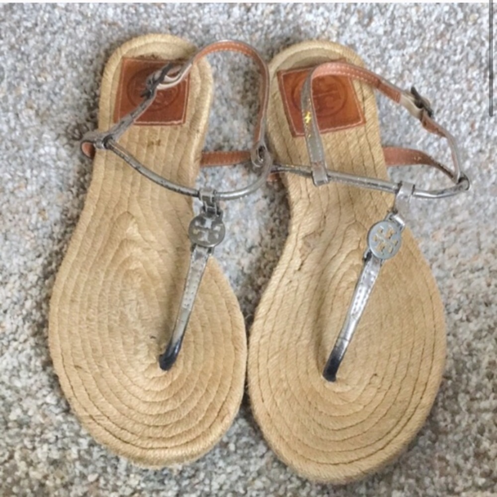 Tory Burch 🪴 metallic leather espadrille sandals